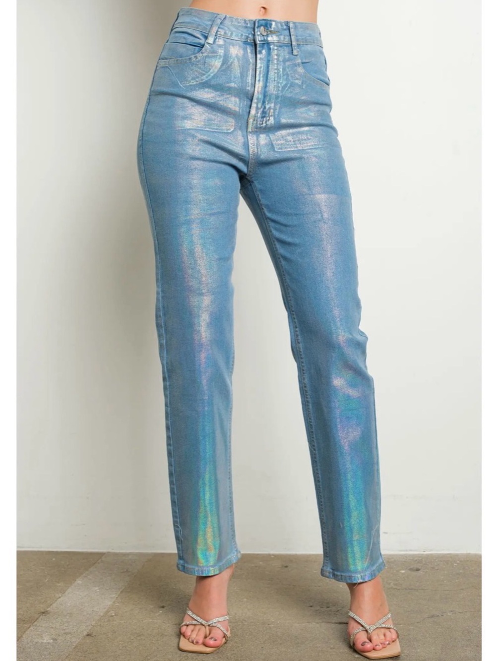 Women’s jeans-Kiwi Shimmery Light Blue Straight Leg Jeans
